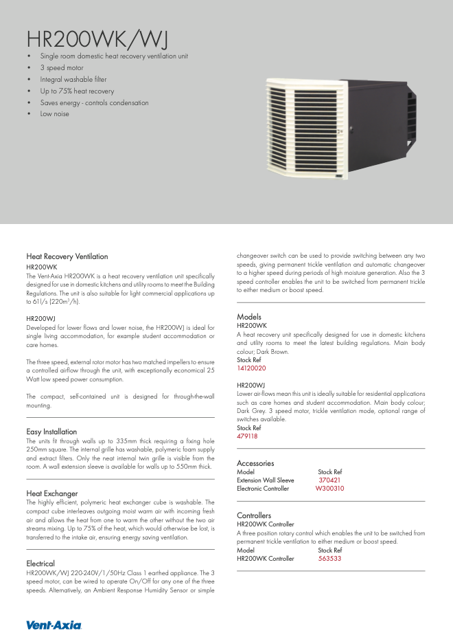 Vent-Axia - HR200WK (D25)