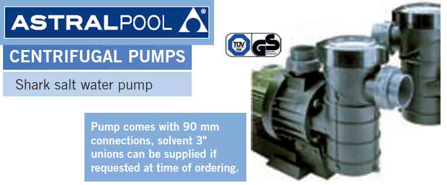 Gray metallic centrifugal pump with a robust industrial design, branded as astralpool shark salt water pump.