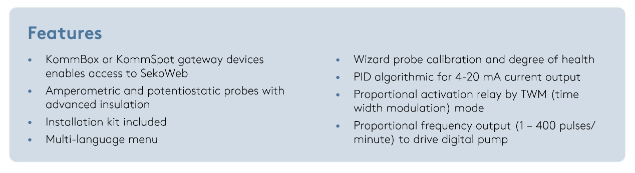 The image displays a light blue informational panel with black text listing technical features of sekoweb-compatible gateway devices.