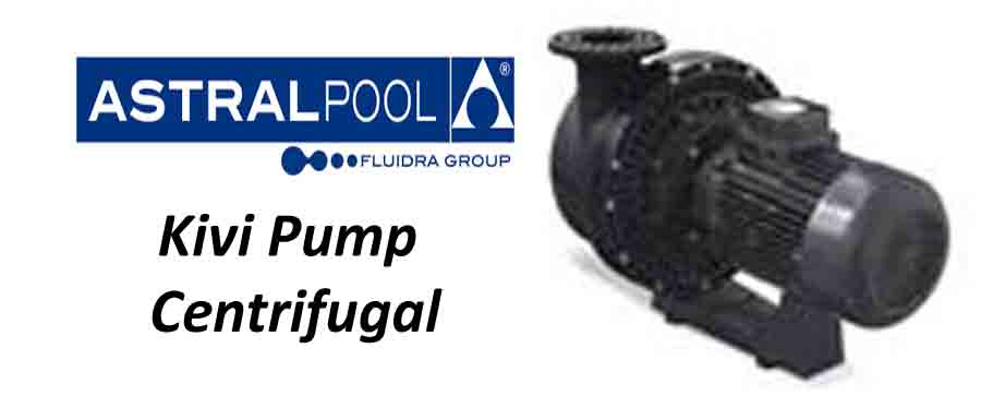 Black kivi centrifugal pump by astralpool, featuring a robust industrial design with metallic and plastic components.