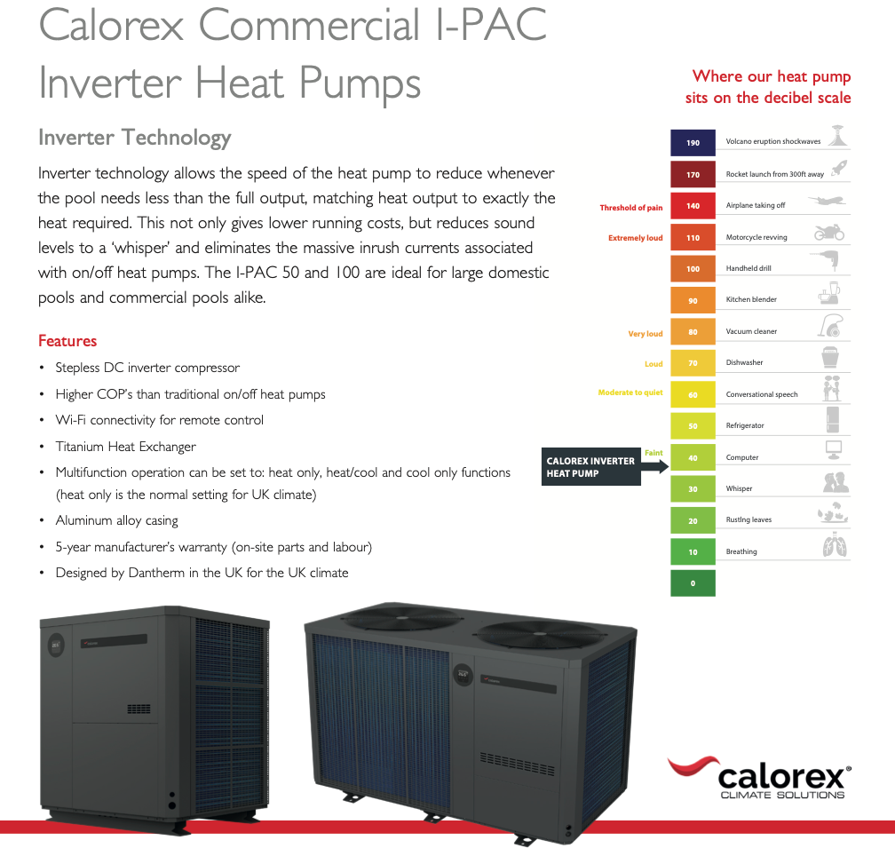 Black and blue calorex i-pac inverter heat pumps with a sleek, rectangular design.