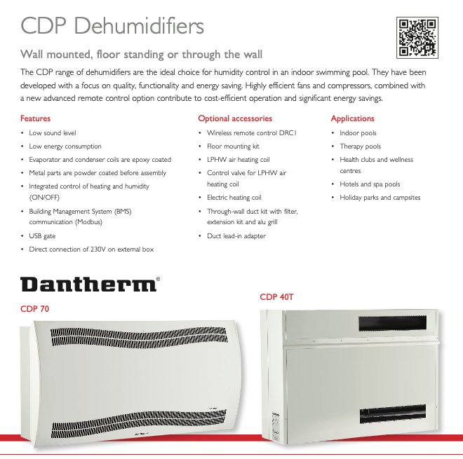 White rectangular wall-mounted dehumidifier with black horizontal vent slats and a small dark panel on the top right corner