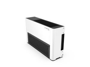 White and black rectangular air purifier with a sleek, modern design.