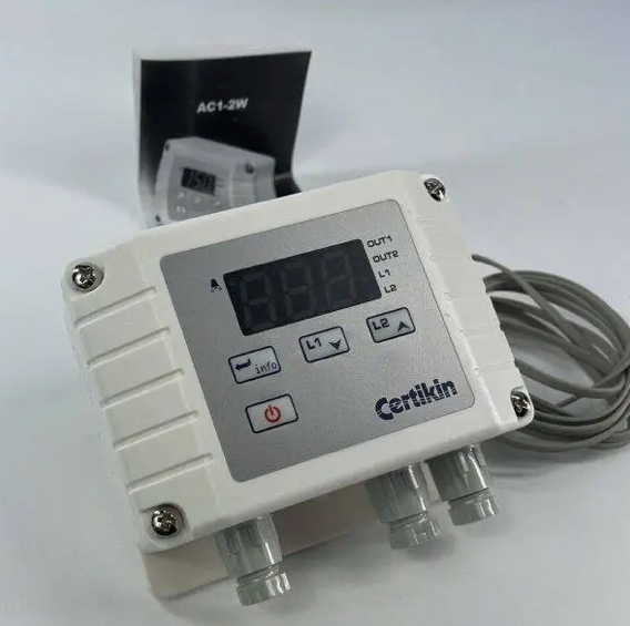 White certikin ac1-2w digital temperature controller with a gray display screen and four control buttons.