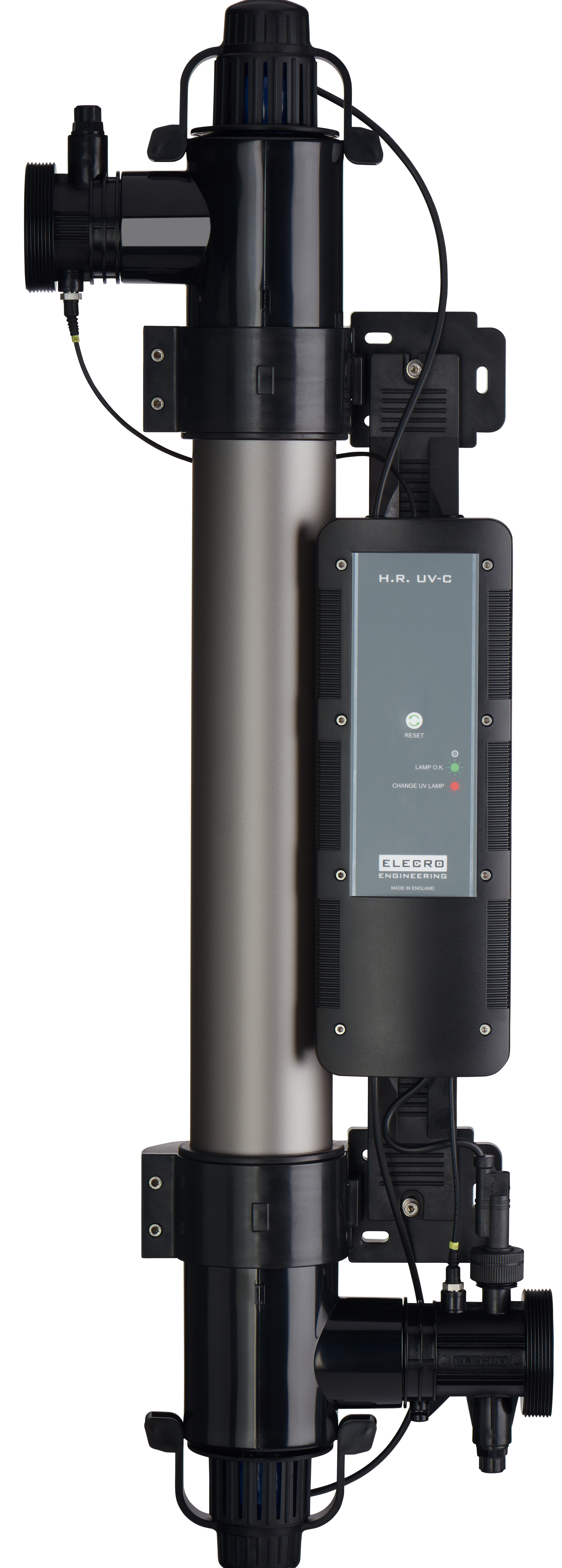 Black and silver industrial water filtration system with digital control panel