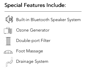 Bluetooth speaker with ozone generator, double-port filter, foot massage and drainage system.
