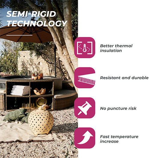 Woven wicker outdoor patio side table with open shelves and a textured, natural-toned finish