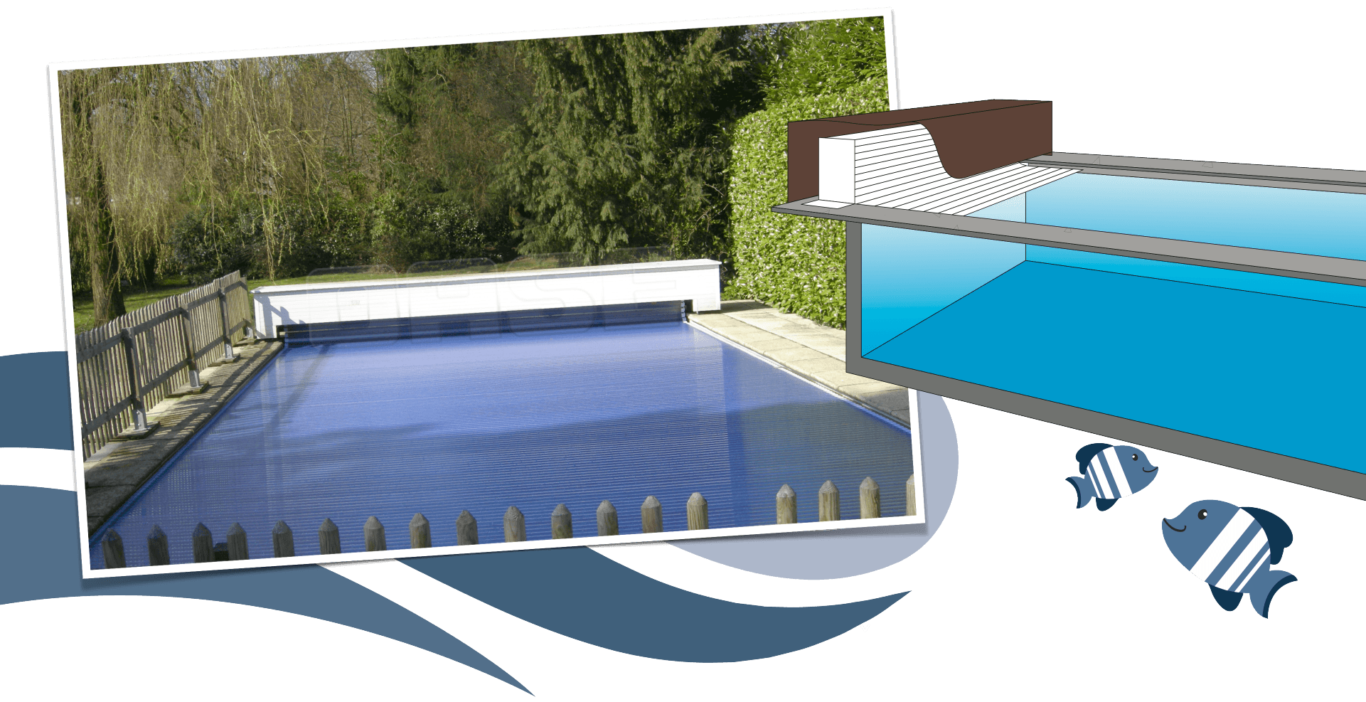 Blue swimming pool cover