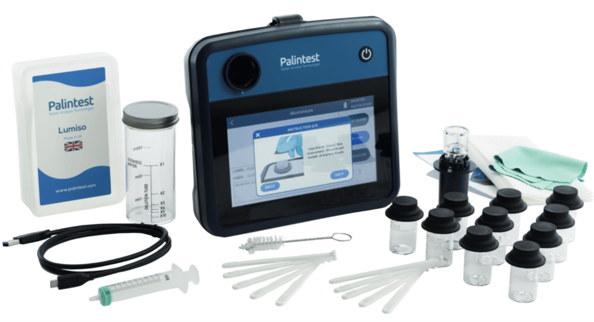 Black and blue palintest lumiso portable paint test device with touchscreen display