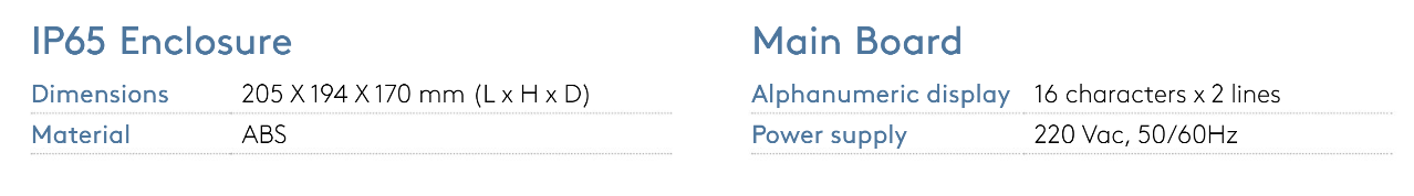 Abs plastic main board with 16-character alphanumeric display.