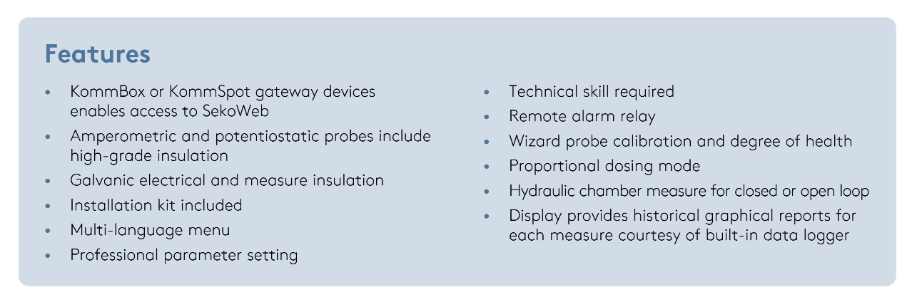 Sekoweb-compatible kombox or kommspot gateway device with amperometric and potentiostatic probes featuring high-grade insulation.