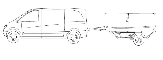 Van with attached trailer