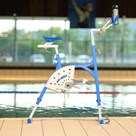 Blue stationary exercise bike with a sleek, modern design and adjustable handlebars