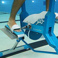 Blue and white stationary bike with a sleek, modern design.