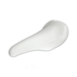White bicycle saddle with a smooth, ergonomic design.